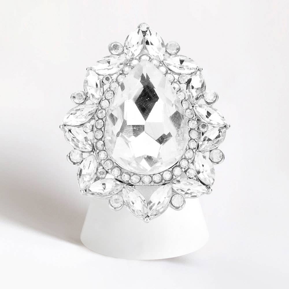 Teardrop Stone Centered Round Marquise Stone Trimmed Stretch Ring