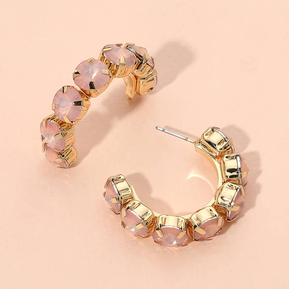 Faceted Round Stone Hoop Earrings